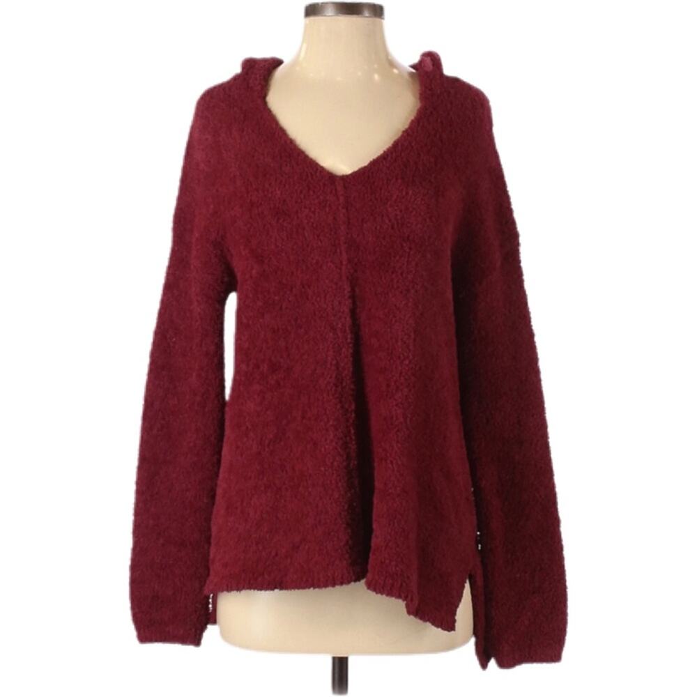 Caslon V-Neck Pullover Hooded Sweatshirt Burgundy Women's Size Small